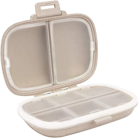 Holii Travel Pill Organizer, 8 Compartments Portable Pill Case, Daily Pill Box to Hold Vitamins, Small Pill Container for Pocket Purse Medicine Organizer(Khaki)
