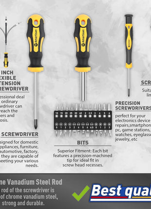 Magnetic Screwdrivers Set with Case, Amartisan 43-piece Includs Slotted, Phillips, Hex, Pozidriv,Torx and Precision Screwdriver Set, Magnetizer Demagnetizer Tools, Tools for Men