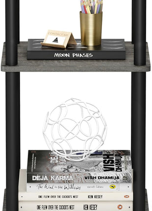 Furinno Just 3 Tier Turn N Tube End Table / Side Table / Night Stand / Bedside Table with Plastic Poles, 1 Pack, French Oak Grey/Black