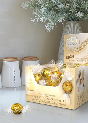 Lindt LINDOR White Chocolate Candy Truffles, Smooth Melting Truffle Center, Bulk Candy Individually Wrapped, 60 Ct
