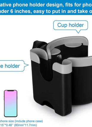 Accmor Stroller Cup Holder with Phone Holder, Bike Cup Holder, Universal Cup Holder for Uppababy Nuna Doona Strollers, 2-in-1 Cup Holder for Walker, Wheelchair, Scooter