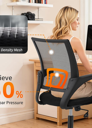 BestOffice | Ergonomic Office Chair | Black | Pack of 1 | Mesh Desk Chair | with Lumbar Support & Adjustable Height | Breathable Mid-Back Design & High Density Sponge | For Home, Office