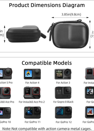 Carrying Case for DJI Osmo Action 5 Pro/6/4/3, Small Storage Bag for GoPro, PU Hard Travel Protector Case for Insta360 Ace/Ace Pro/2 with Wrist Strap & Carabiner Protective Accessories(Black)
