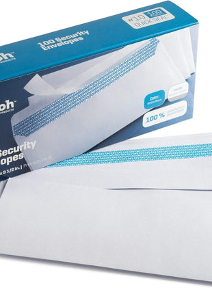 Aimoh #10 Security Self Seal Envelopes – 100 Qty |No Window, EnveGuard, 4? x 9½ inch, White, 24 LB, 100 Count (34100)