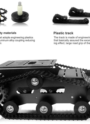Smart Robot Car Chassis Kit Full Metal Big Tank Chassis with 2WD Motors for Arduino Raspberry Pi Jetson Python DIY Smart Car Learning Kit(Black, with DC Motor)