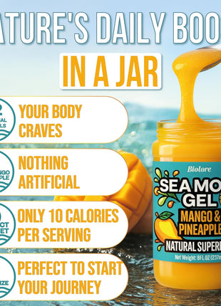 Biolore Sea Moss Gel Mango-Pineapple Made in USA Raw Wildcrafted Irish Seamoss Essential Vitamins Trace Minerals Vegan Superfood, Jam, Jelly & Sweet Spread Gifts (Mango-Pineapple 8OZ)