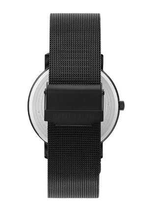 United Colors of Benetton Signature Analog Watch for Man with Black Round Dial & Black Stainless Steel Mesh Bracelet Band Water Resistant Men's Wrist Watches - UWUCG2300