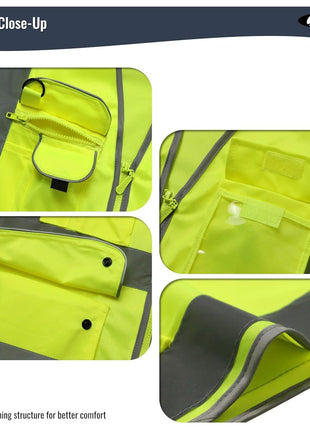 JKSafety 9 Pockets Class 2 High Visibility Zipper Front Safety Vest With Reflective Strips,Meets ANSI/ISEA Standard (Large, 150-Yellow)
