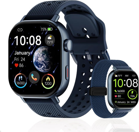 2026 Distance & Pace GPS Running Watch for Runners - Call & Text, AMOLED Large Screen, 50m Waterproof Swimming, Calorie & Step Counter, 2 Bands, Long Battery, for Seniors Men Women(Blue)