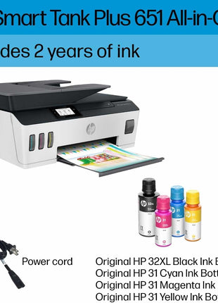 HP Smart Tank Plus 651 Wireless All-in-One Printer, Ink Tank Printer-for-Home Use, 2 Years of Ink Included Auto Document Feeder, Mobile Print, Scan, Copy, Fax, an EcoTank Alternative (7XV38A)