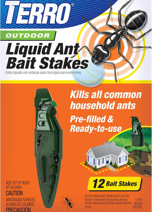 TERRO Liquid Ant Baits - T1813B - Outdoor Ready-to-Use Terro Ant Traps, Kills Household Ants, 12 Stakes