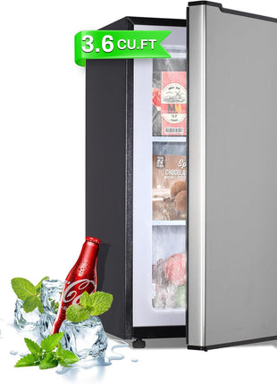Maine Upright Freezer 3.6 Cu.Ft Mini Freezer with Reversible Stainless Steel Door Freestanding Compact Freezer with 3 Adjustable Thermostat, Small Freezer for Apartment Dorm (Silver)