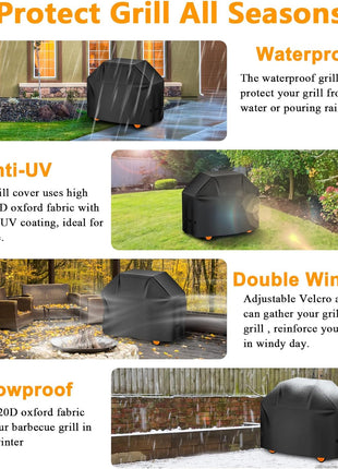 Grill Cover, 58 inch BBQ Gas Grill Cover for Outdoor Grill, Charbroil Grill Cover Barbecue Waterproof, Anti-UV for Weber Char-Broil Monument, Dyna-glo Nexgrill Spun Polyester