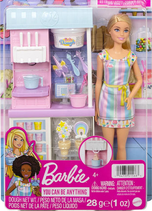 Barbie Careers Playset, Ice Cream Shop Set with Blonde Fashion Doll, Ice Cream Machine, Molds, Dough & Accessories