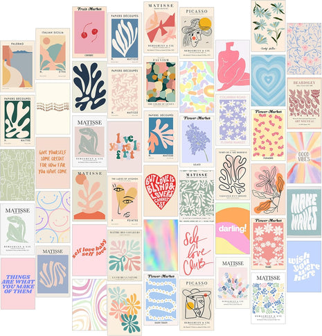 Aesthetic Room Decor, 50pcs Danish Pastel Prints for Wall Decor, Wall Collage Kit Aesthetic Pictures for Dorm Decor, Teen Girls Preppy Bedroom Decor