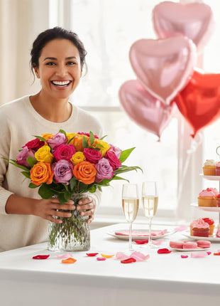 Benchmark Bouquets - Roses Bouquet Assorted Colors - Fresh Flowers for Delivery - Two Dozen Long Stem Roses - Live Flowers - Gift Roses in a Box - Birthday Flowers for Women (Glass Vase Included)
