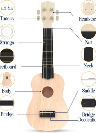 DIY Ukulele Kit - Build Your Own Guitar with 21-Inch Soprano Ukelele Kit, Includes 33 Pieces Make Your Own Ukulele Acoustic Guitar DIY Projects