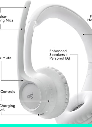 Logitech Zone 300 Wireless Bluetooth Headset Noise Canceling - Off-White | Compatible with Windows, Mac, Chrome, Linux, iOS, iPadOS, Android