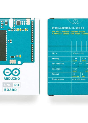 Arduino Uno REV3 [A000066] - ATmega328P Microcontroller, 16MHz, 14 Digital I/O Pins, 6 Analog Inputs, 32KB Flash, USB Connectivity, Compatible with Arduino IDE for DIY Projects and Prototyping