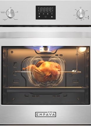 Empava 24" Single Gas Wall Oven Bake Broil Rotisserie Functions with Digital Timer and Convection Fan in Stainless Steel