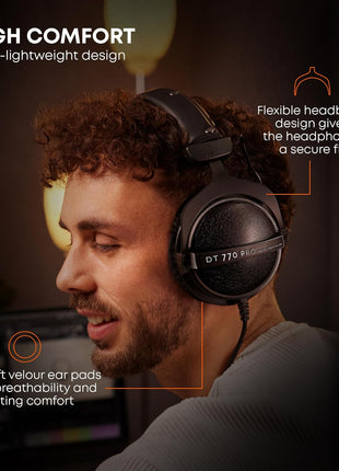 beyerdynamic DT 770 PRO 80 Ohm Over Ear Studio Headphones in Gray. Enclosed design, wired for professional recording and monitoring