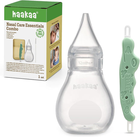 Haakaa Nasal Care Essentials Combo, Nasal Aspirator for Baby with Baby Nose Picker, Gentle Infant Ear & Nose Care Set with Case for Home or Travel