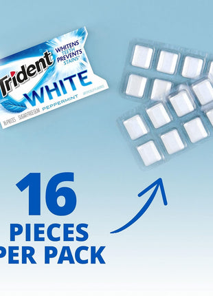 Trident White Peppermint Sugar-Free Chewing Gum, 9 Packs of 16 Pieces (144 Total Pieces)