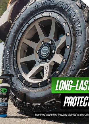 3D Magic Blue Tire Shine Spray - Water Resistant High Gloss Tire & Trim Dressing | Long Lasting Protection | No Sling, No Run Formula | Made in USA |16 oz
