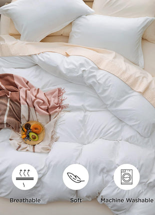 Bedsure White Duvet Cover Queen Size - 3 Pieces Prewashed Cotton-Like Polyester Extra Soft Bedding Set, Includes 1 Duvet Cover 90x90 Inches with Zipper Closure & 2 Pillow Shams, Comforter Not Included