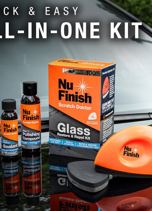 Nu Finish Glass Restore & Repel Kit, Two Step Regimen for Car Windshield, Includes Polishing Compound, Ceramic Sealant, Precision Applicator Tool, and 2 Reusable Sponges