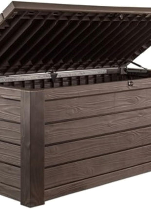 Keter 150 Gallon Resin Large Deck Box Organization and Storage Box for Patio, Outdoor Cushions, Garden Tools, Brown | Hydraulic Pistons, Resin, Weatherproof
