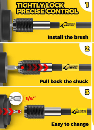 Holikme 6Pack Drill Brush Power Scrubber Cleaning Brush Extended Long Attachment Set All Purpose Drill Scrub Brushes Kit for Grout, Floor, Tub, Bathroom and Kitchen Surface,Scratch Brushes(Yellow)