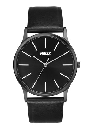 Helix by Timex Analog Watch for Man with Black Round Dial & Black Leather Strap Band Water Resistant Men's Wrist Watches - TW054HG04