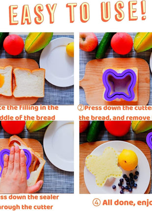 Uncrustable Sandwich Cutter, 26Pcs Crustless Sandwich Cutter and Sealer | Various Fruits Cookie Cutters & Forks, Heart Star Dino Mouse Butterfly Unicorn etc Shapes, Lunch & Bento Box Accessories