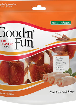 Good 'n' Fun Triple Flavor Wings Chews for All Dogs, 12 Ounces, Treat Your Dog to Long-Lasting Chews Made from Chicken, Pork Hide and Beef Hide