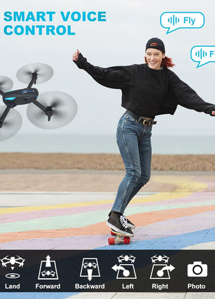 Drone with 1080P Camera for Beginners and Adults, Foldable Remote Control Quadcopter with Voice Control, Gestures Selfie, Altitude Hold, One Key Start, 3D Flips, 2 Batteries, Toy for Beginners