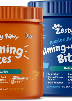 Zesty Paws Calming Soft Chews for Dogs - Melatonin, Ashwagandha + Senior Advanced Calming & Cognition Soft Chews for Dogs