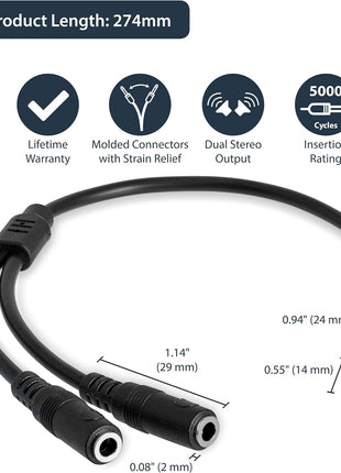 StarTech.com 3.5mm Audio Extension Cable - Slim Audio Splitter Y Cable and Headphone Extender - Male to 2x Female AUX Cable (MUY1MFFS)