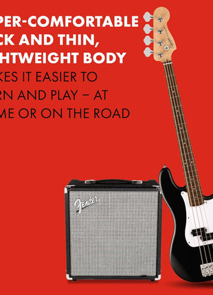 Fender Squier Debut Series Precision Bass Guitar, Beginner Guitar, with 2 Year Warranty, Includes Free Lessons, Black with Matte Finish