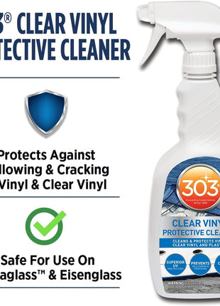 303 Products Marine Clear Protective Cleaner - Cleans and Protects Vinyl and Plastics, Provides Superior UV Protection, Prevents Yellowing and Cracking, 32oz (30215)