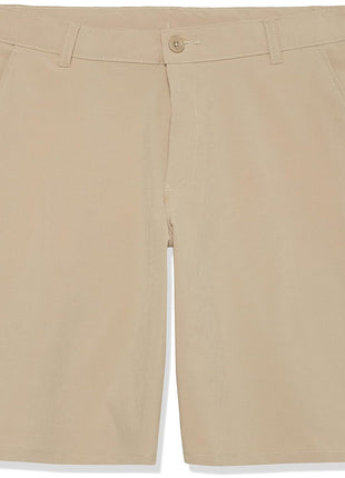 IZOD Boys' School Uniform Flat Front Khaki Shorts, Moisture Wicking Performance Fabric, Wrinkle & Fade Resistant, 12