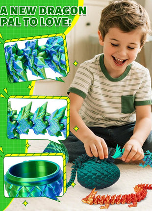 TBOLINE 12" 3D Printed Dragon Egg, Cool 3D Printer Articulated Crystal Dragon Toys for Kids, Surprise Animals Figurines Fidget Dinosaur Eggs Toys for Boys Kids Teen 5-7 4-6 8-12