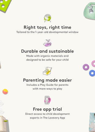 LOVEVERY, The Babbler Play Kit with Bonus Book 'Where is Crew's Shoe', Birthday Play Kit, Montessori Toddler Toy (Best Birthday Gift for 1 Year Old)