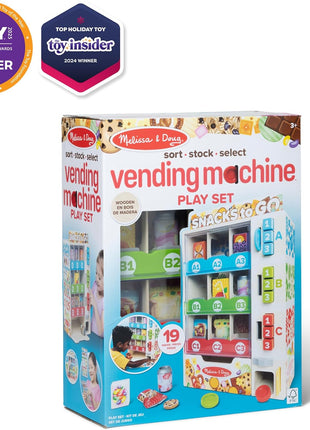 Melissa & Doug Sort-Stock-Select Wooden Vending Machine Toy with Play Food, Mini Vending Machine Toys & Play Money, Preschool Toys for Kids Ages 3+