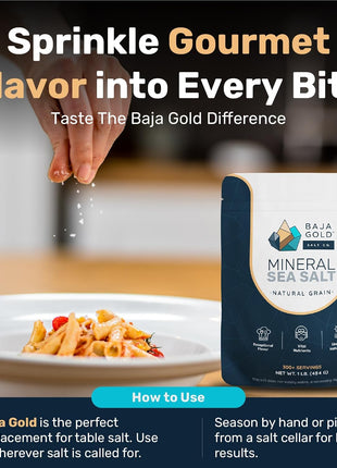 Baja Gold Signature Mineral Sea Salt - Recommended by Gary Brecka - Organic Natural Grain Salt for Cooking & Baking | Authentic Baja Salt | Ideal for All Culinary Creations | 1 lb. Resealable Bag, 300+ Servings