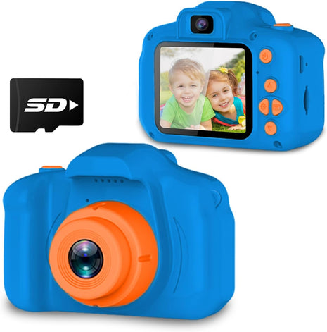 Seckton Upgrade Kids Selfie Camera, Christmas Birthday Gifts for Boys Age 3-9, HD Digital Video Cameras for Toddler, Portable Toy for 3 4 5 6 7 8 Year Old Boy with SD Card-Navy Blue