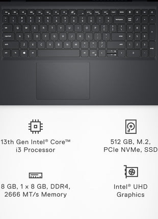 Dell Inspiron 3530 Laptop - 15.6-inch FHD (1920x1080) Display, Intel Core i3-1305U Processor, 8GB DDR4 RAM, 512GB SSD, Intel UHD Graphics, Windows 11 Home, Onsite Service - Carbon Black