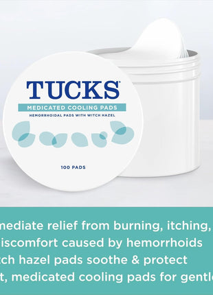 TUCKS Medicated Cooling Pads, 100 Count – Hemorrhoid Pads with Witch Hazel, Cleanses Sensitive Areas, Protects from Irritation, Hemorrhoid Treatment, Medicated Pads Used by Hospitals