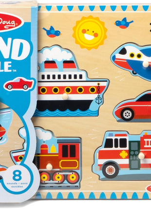 Melissa & Doug Vehicles Sound Puzzle - Wooden Peg Puzzle with Light-Activated Sound Effects (8 pcs) Puzzles for Toddlers, Wooden Puzzles for Kids Ages 2+ (Pack of 12)