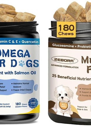ZEBORA Dog Multivitamin with Probiotics - Dog Vitamins and Supplements, Omega 3 Fish Oil for Dogs Skin and Coat